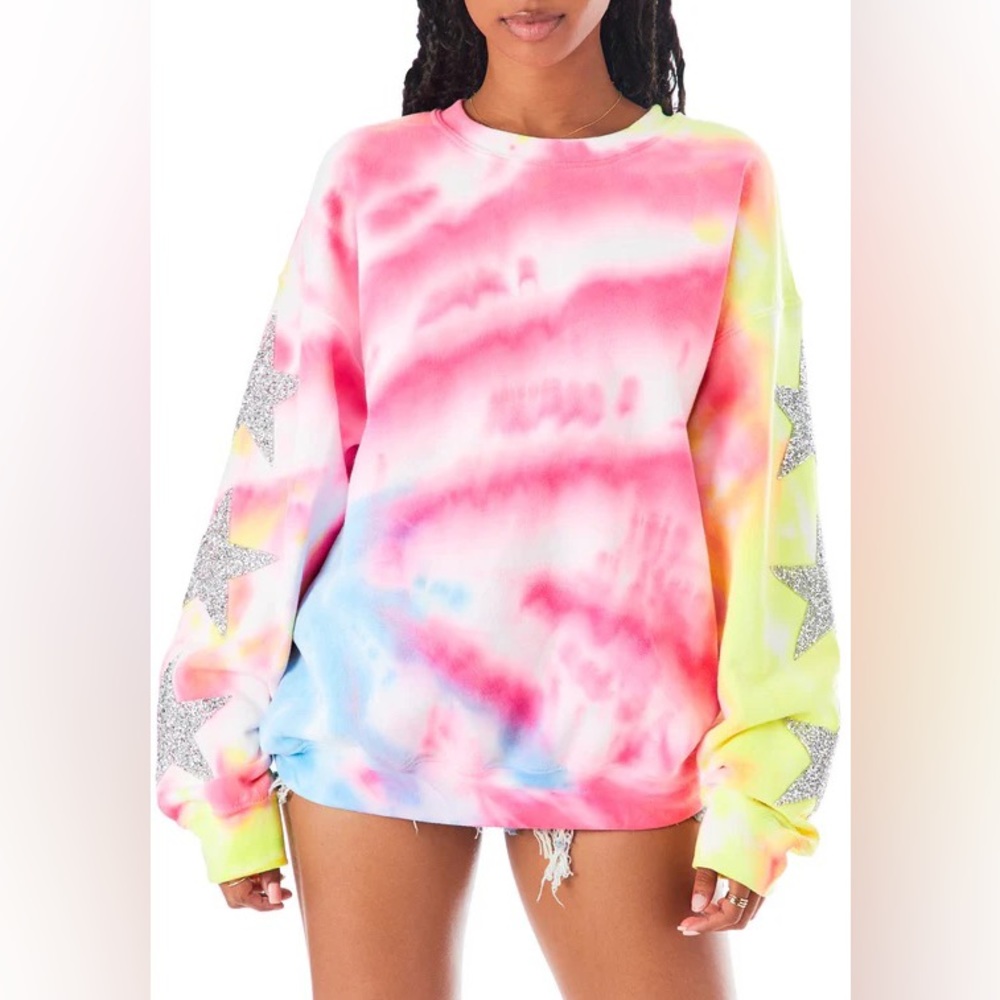 LF tie dye star patch pullover hoodie
